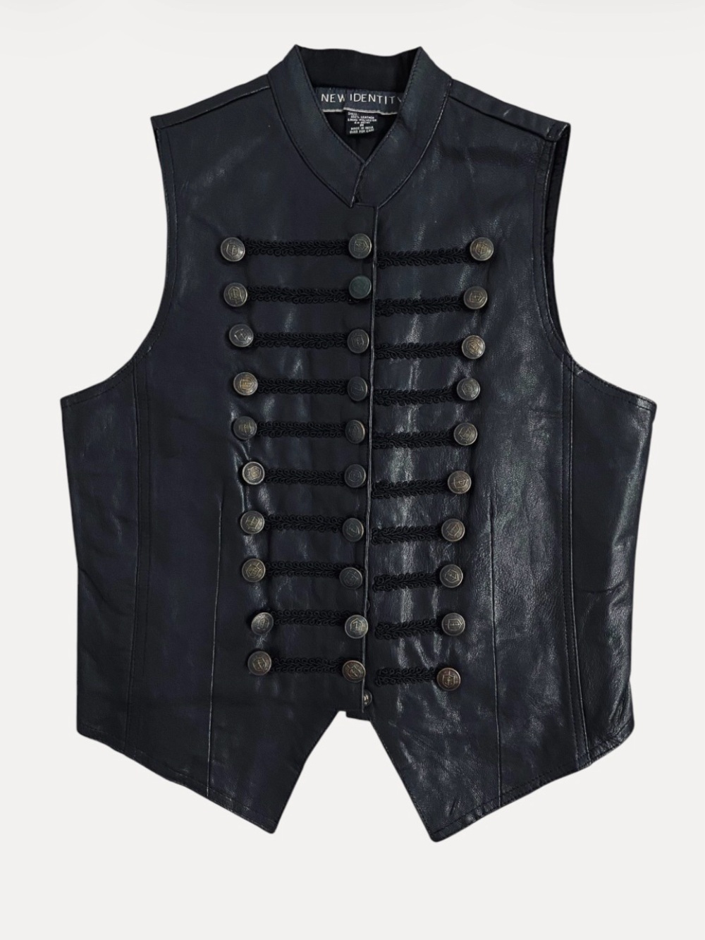 VINTAGE New Identity Black Genuine Leather Military Inspired Vest Size M
